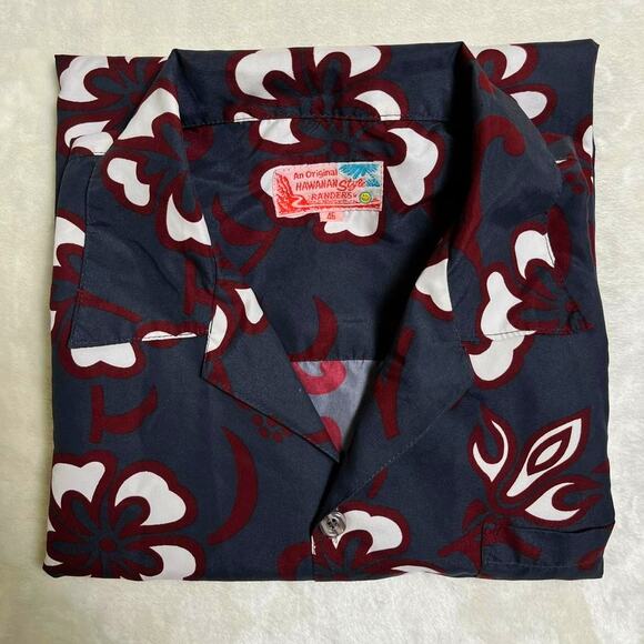 Vintage Hawaiian Shirt Mens L XL Gray White Crimson Flower Aloha Luau Pig Roast - Picture 8 of 8